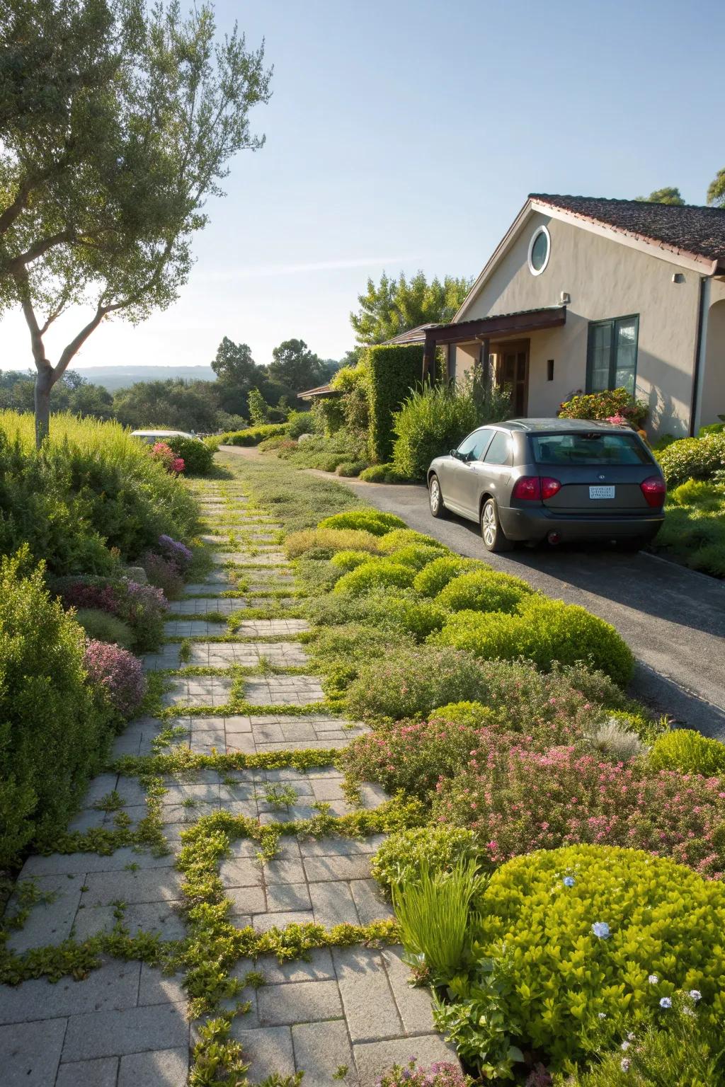A driveable garden adds a unique green touch to driveways.