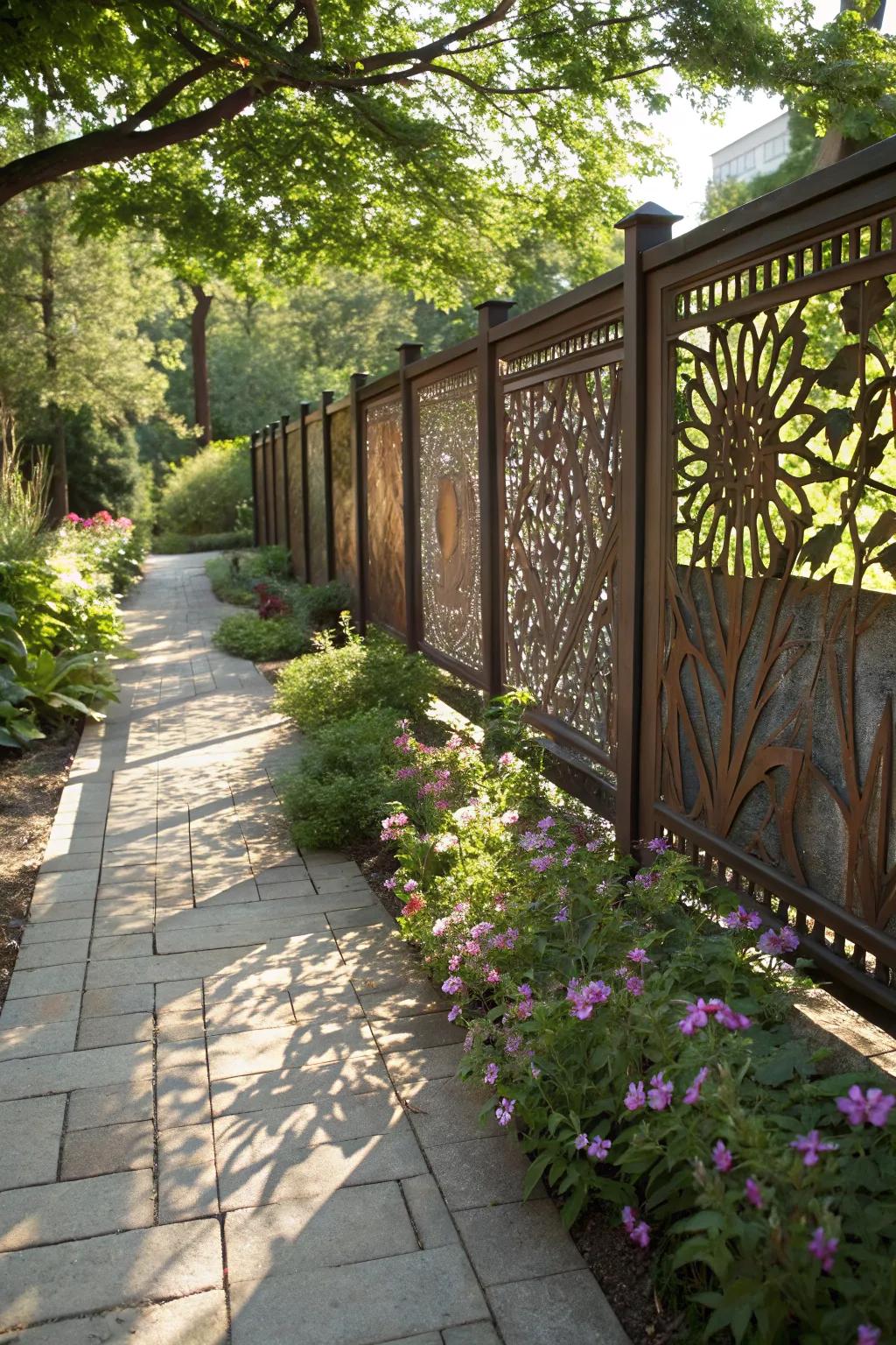 Unique artistic touch with cut-out metal panels.