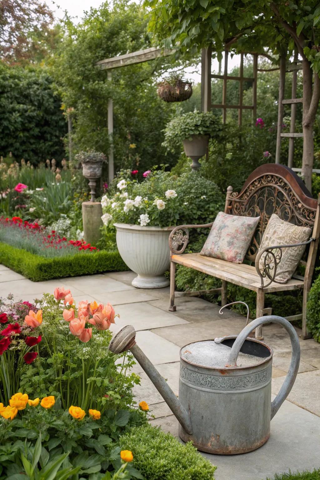 An eclectic mix of old and new creates a unique and timeless garden.