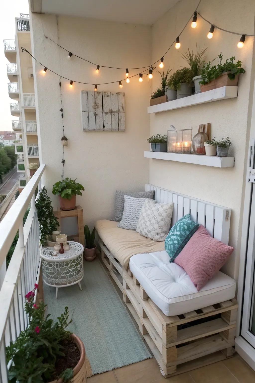 Get creative with DIY pallet furniture for your balcony.