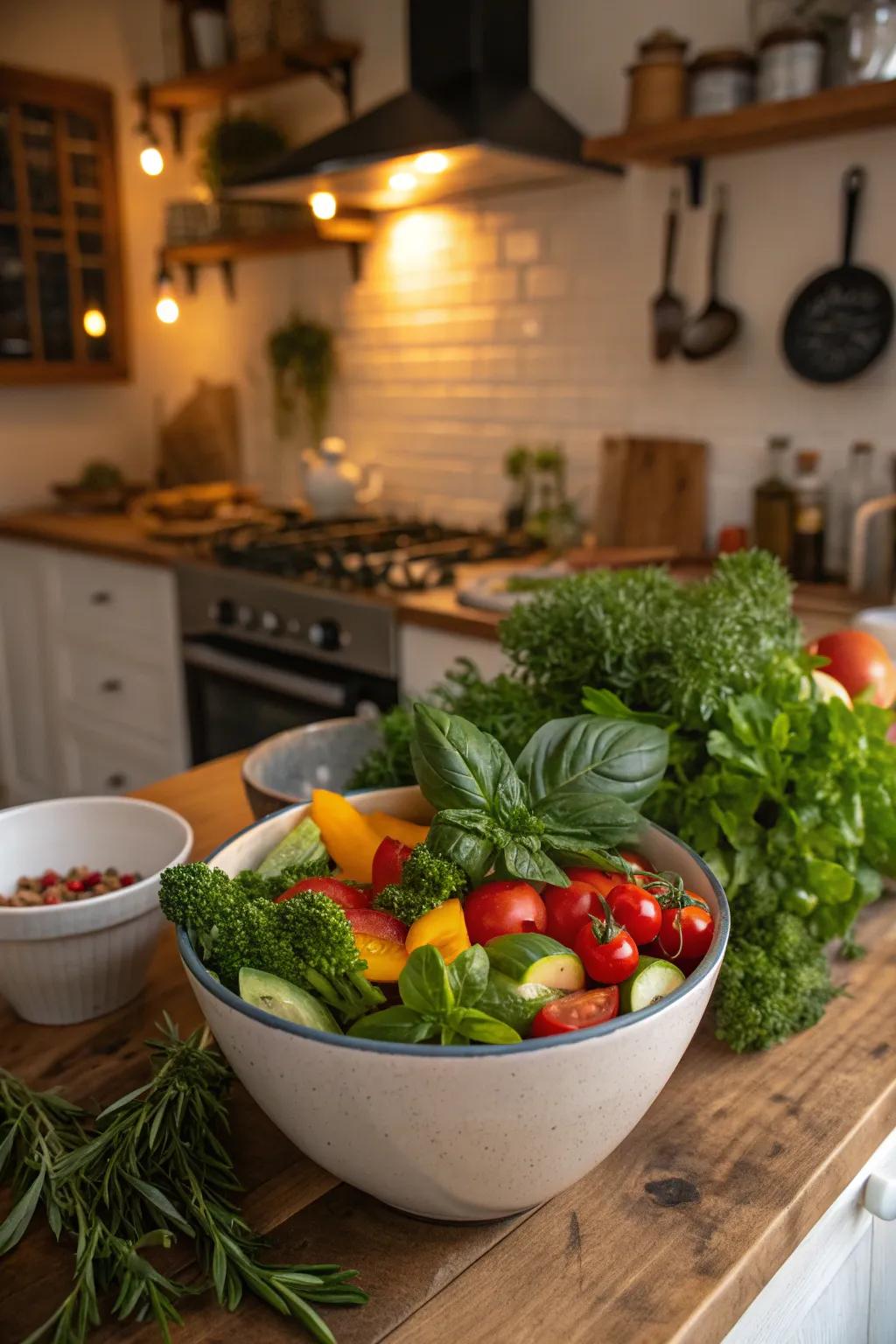 Herb-infused mixed vegetables ready to serve.