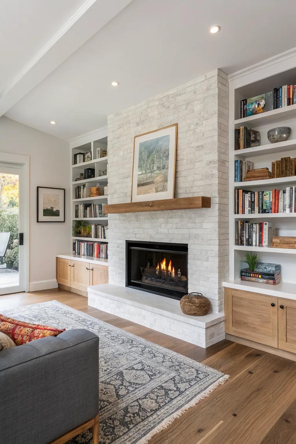 Integrated decor with a modern fireplace and built-in features.