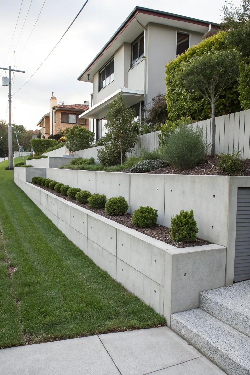 Concrete retaining walls add structure and style to your yard.