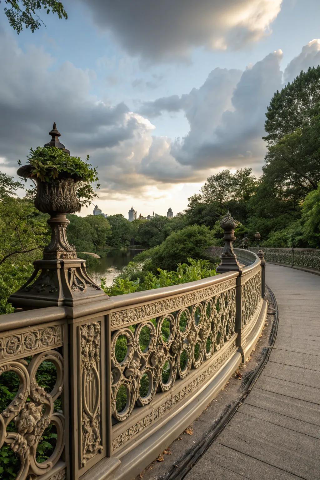 An artfully designed curved fence with intricate details, turning it into a garden centerpiece.