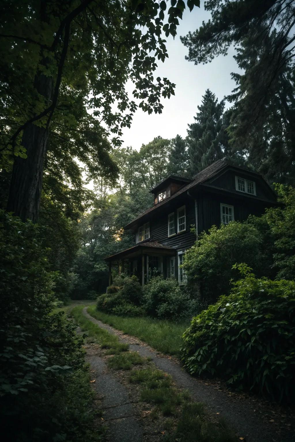 A dark home exterior beautifully complemented by lush plants.