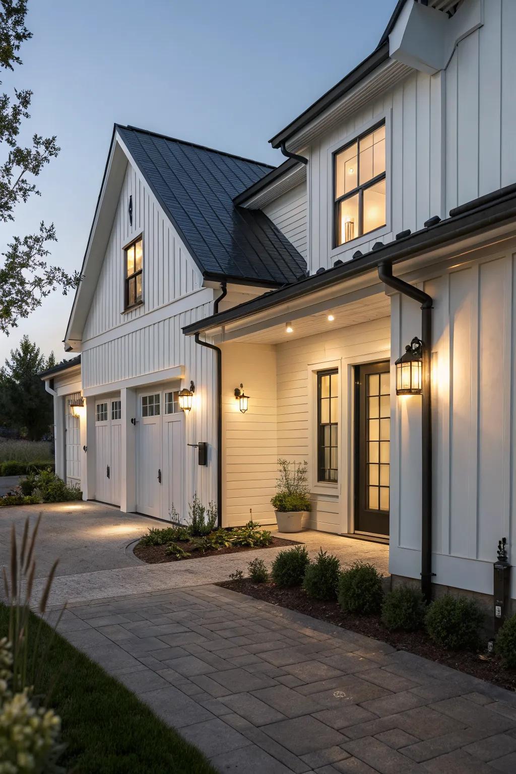 Discreet motion-sensor lights blend security with style in this setting.