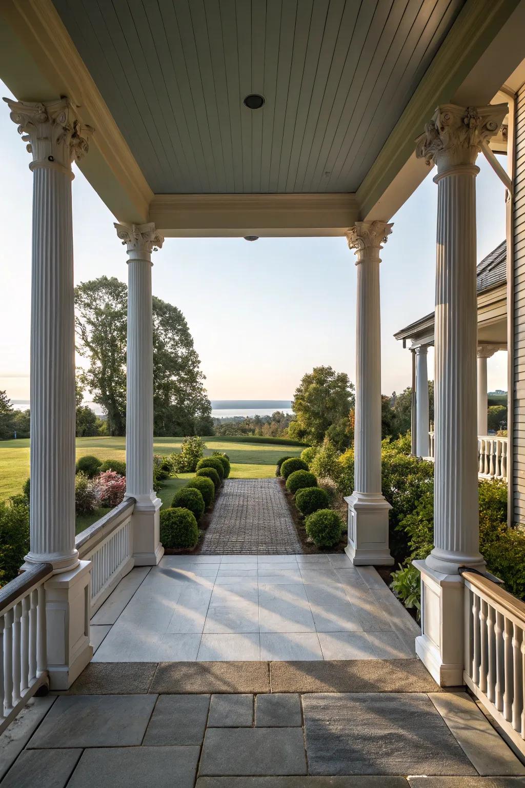 Paired columns create a harmonious and symmetrical look.
