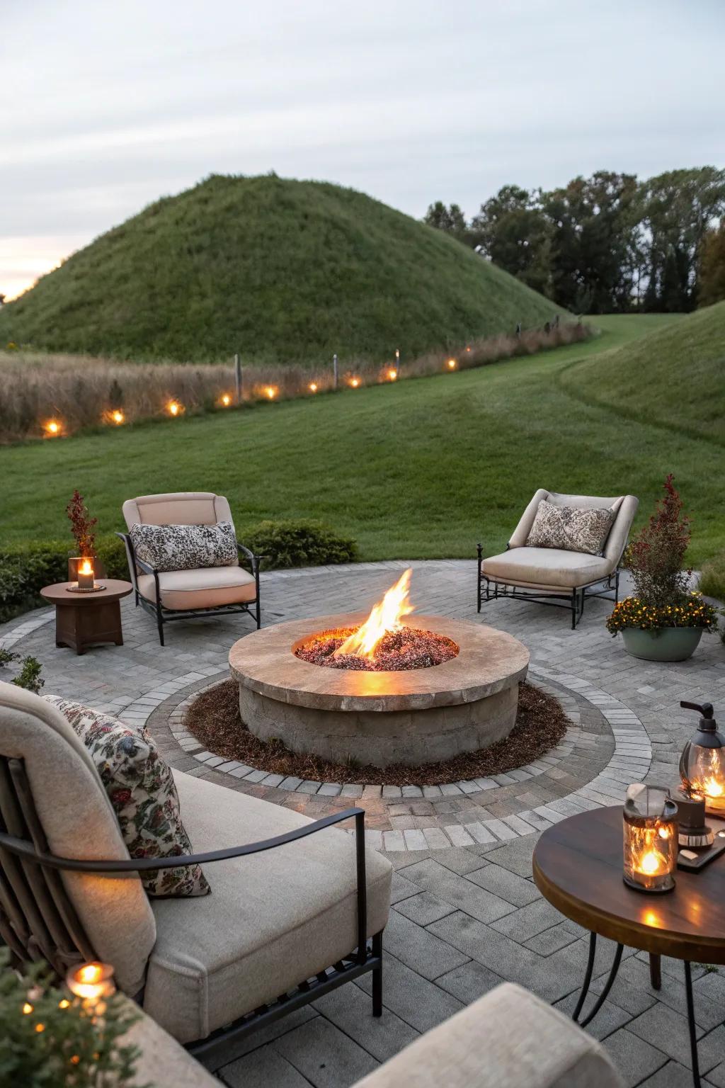 Fire pits create a cozy gathering space.