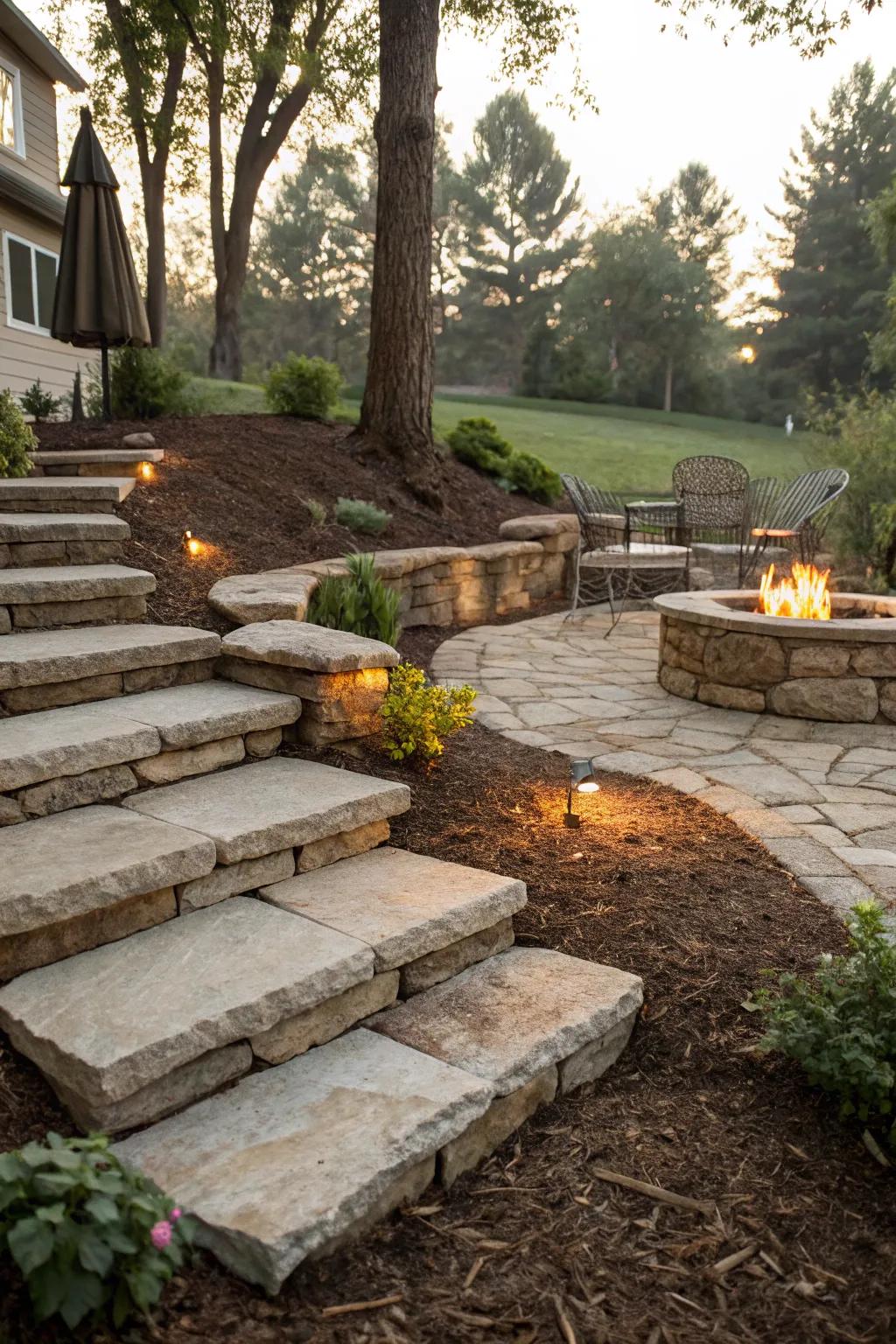 Stone steps add style and accessibility.
