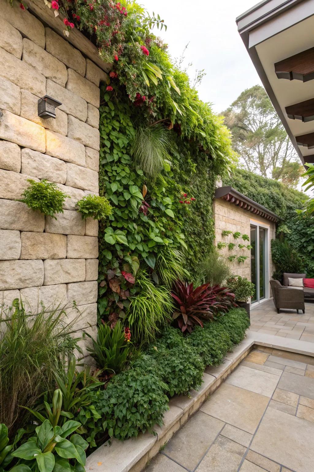 Vertical gardens maximize greenery in small spaces.