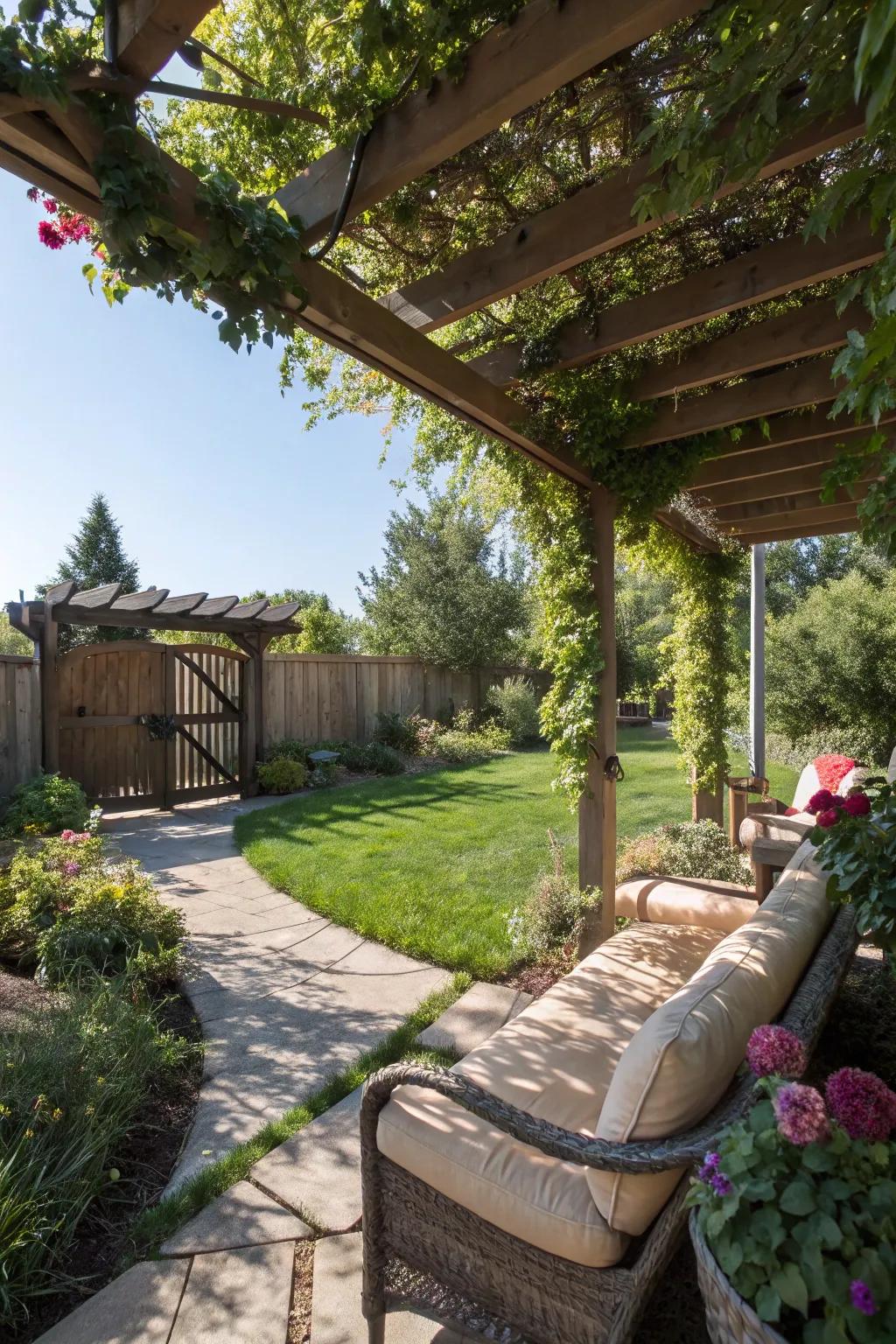 A pergola provides shade and adds architectural interest to your backyard.