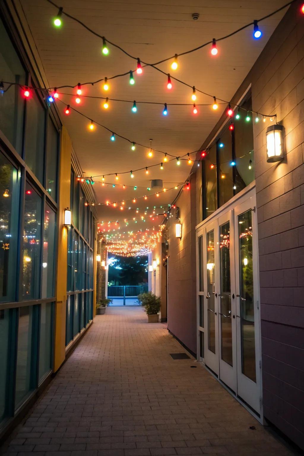 Party lights create a whimsical and festive atmosphere.