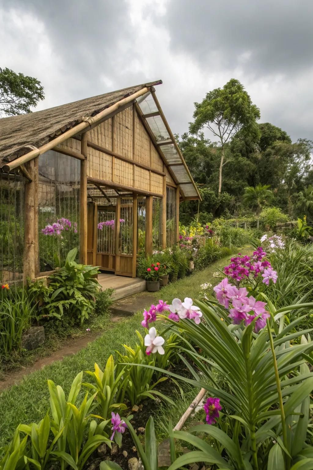 A sustainable shade house built with eco-friendly materials.