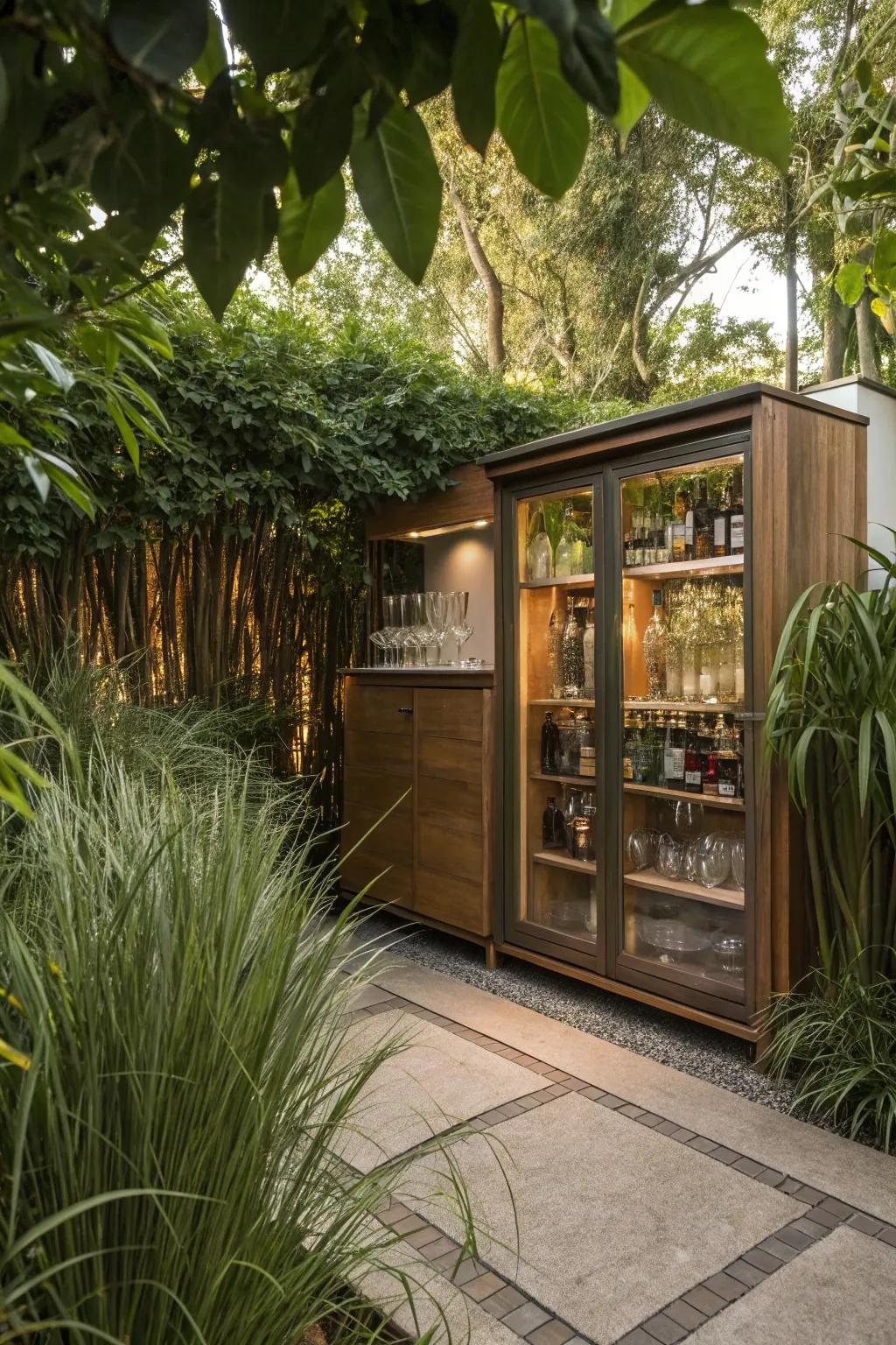 A hidden bar oasis offers privacy and tranquility in your backyard.