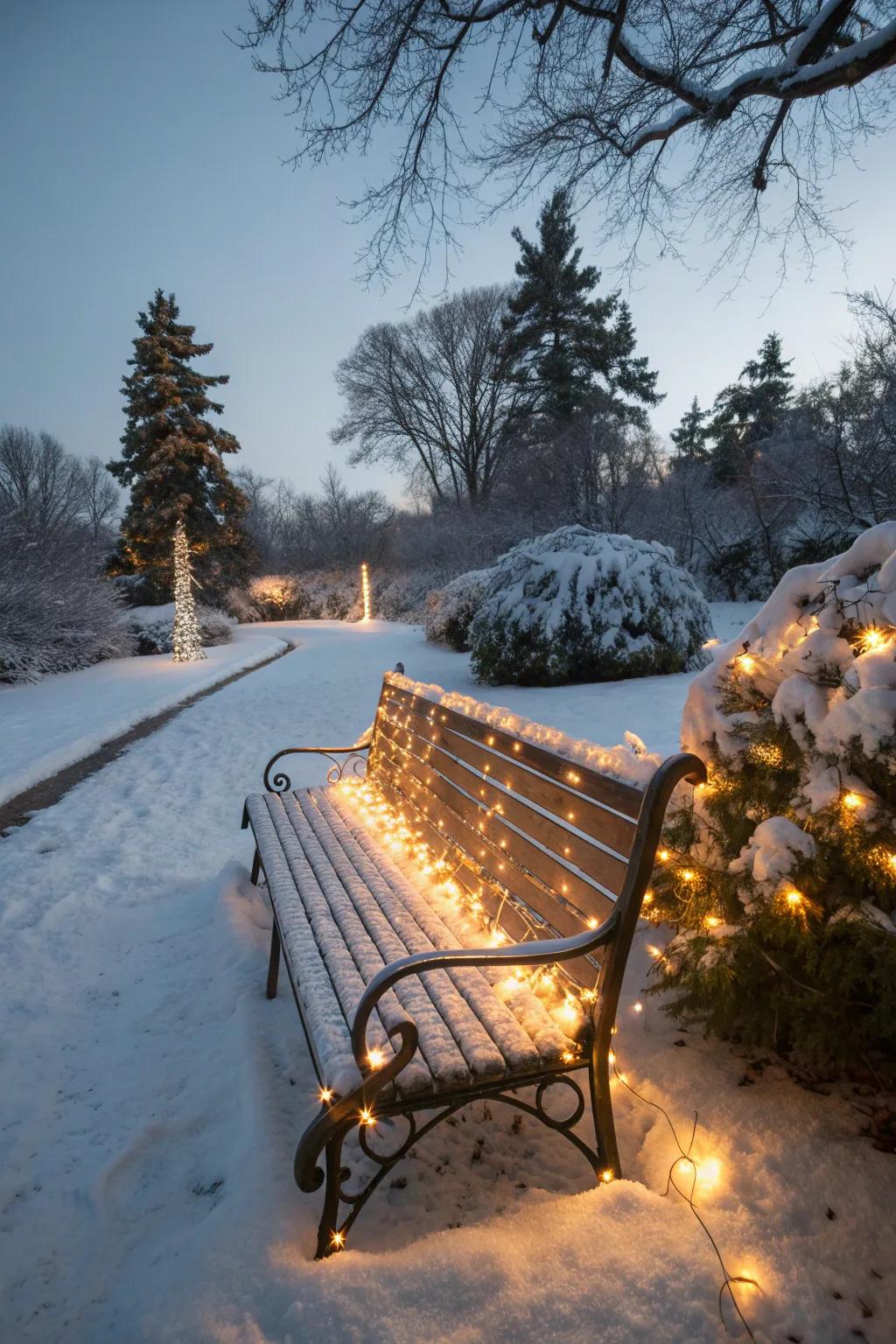 Icicle lights create a stunning wintery glow.
