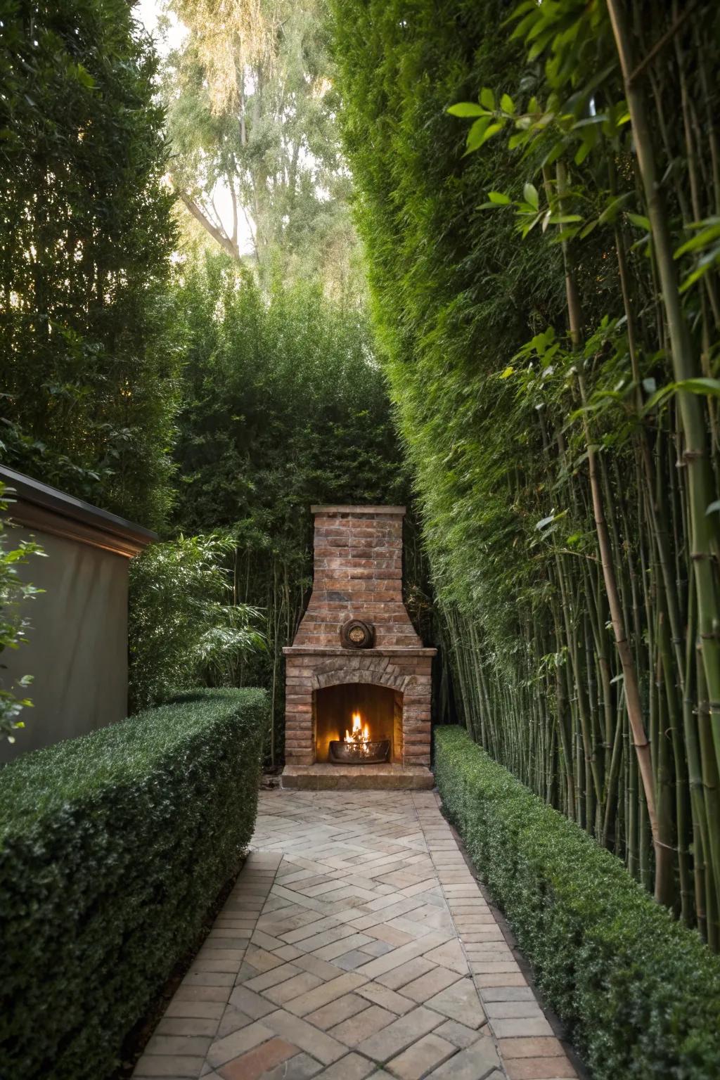 A private retreat with a cozy brick fireplace hidden in an oasis.