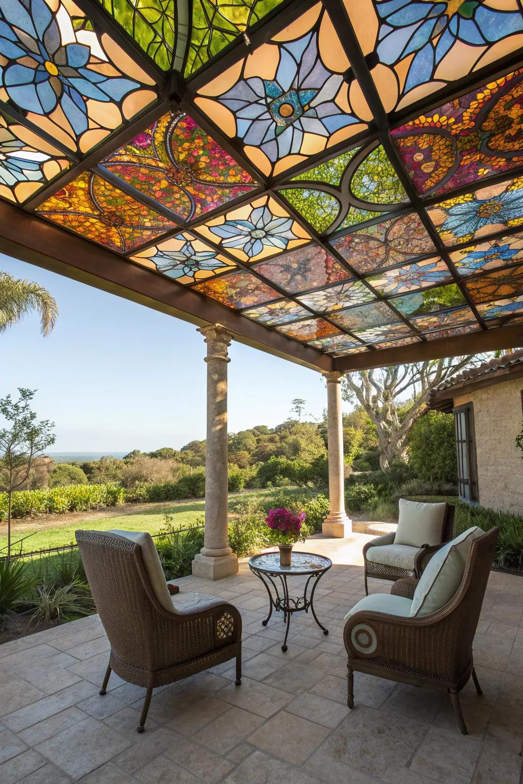 Artistic flair with a stained glass ceiling.