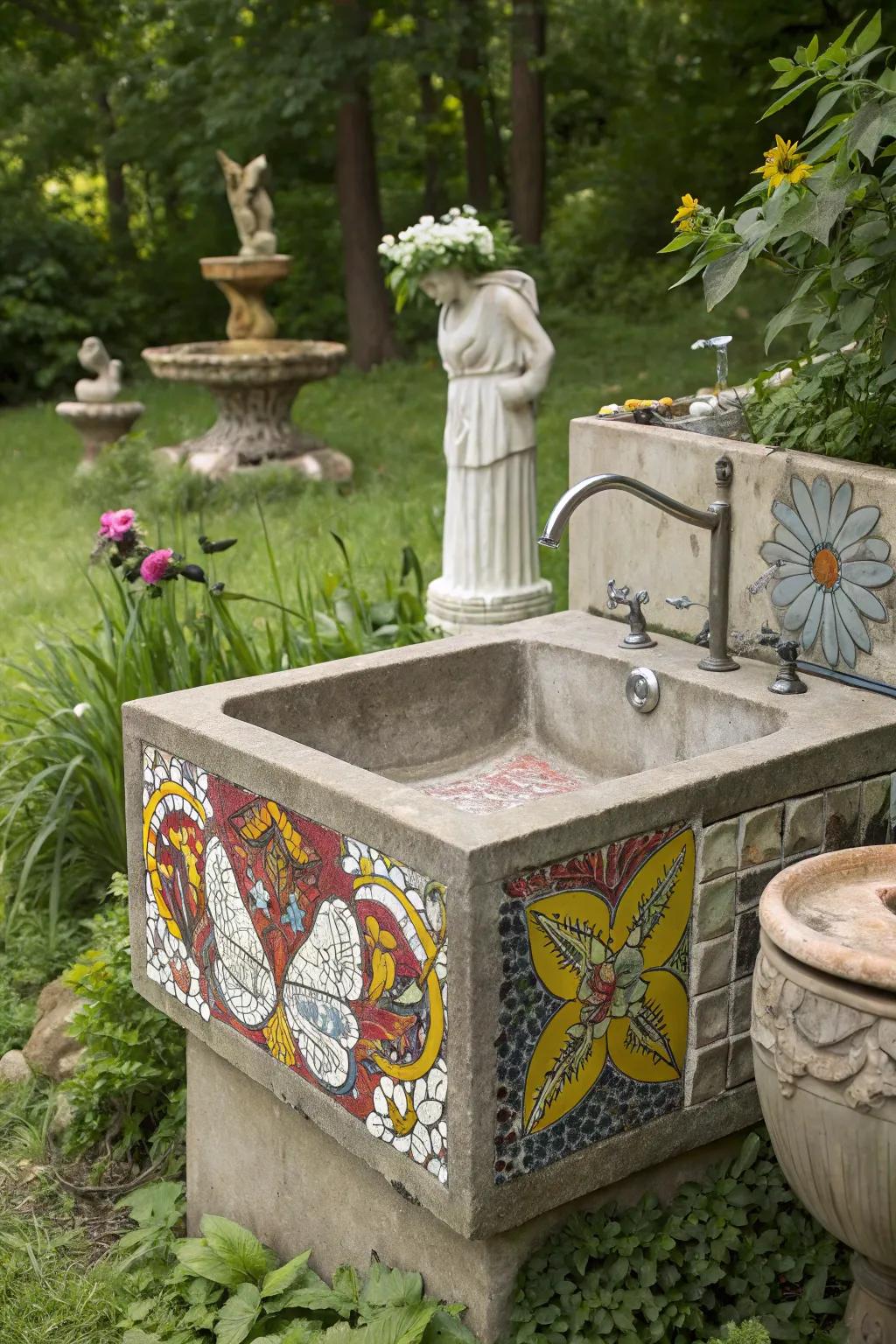 Artistic touches personalize outdoor sinks