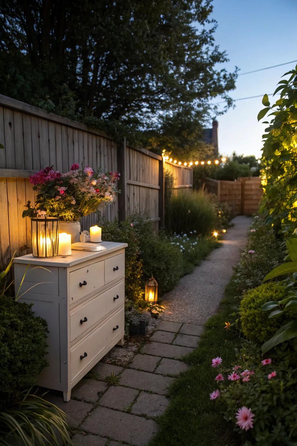 A dresser with integrated lighting, perfect for evening ambiance.