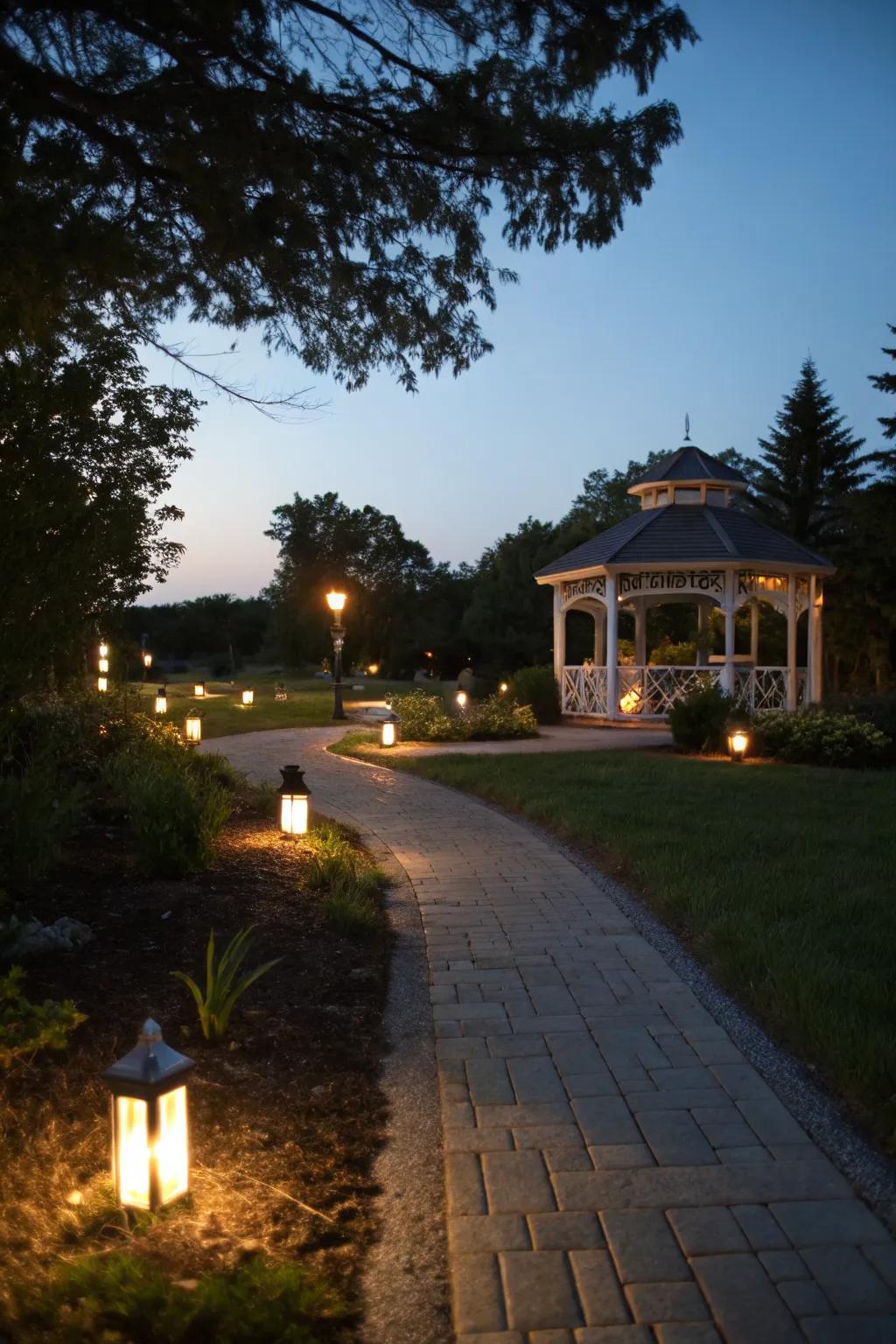 Pathway lights guide guests and enhance the entrance to your gazebo.