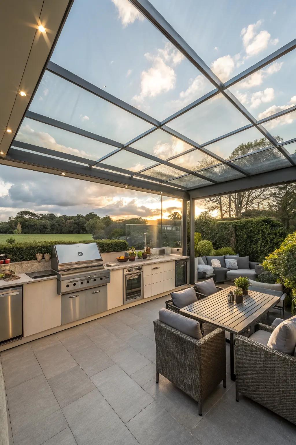 Glass roofs provide a perfect blend of elegance and functionality.
