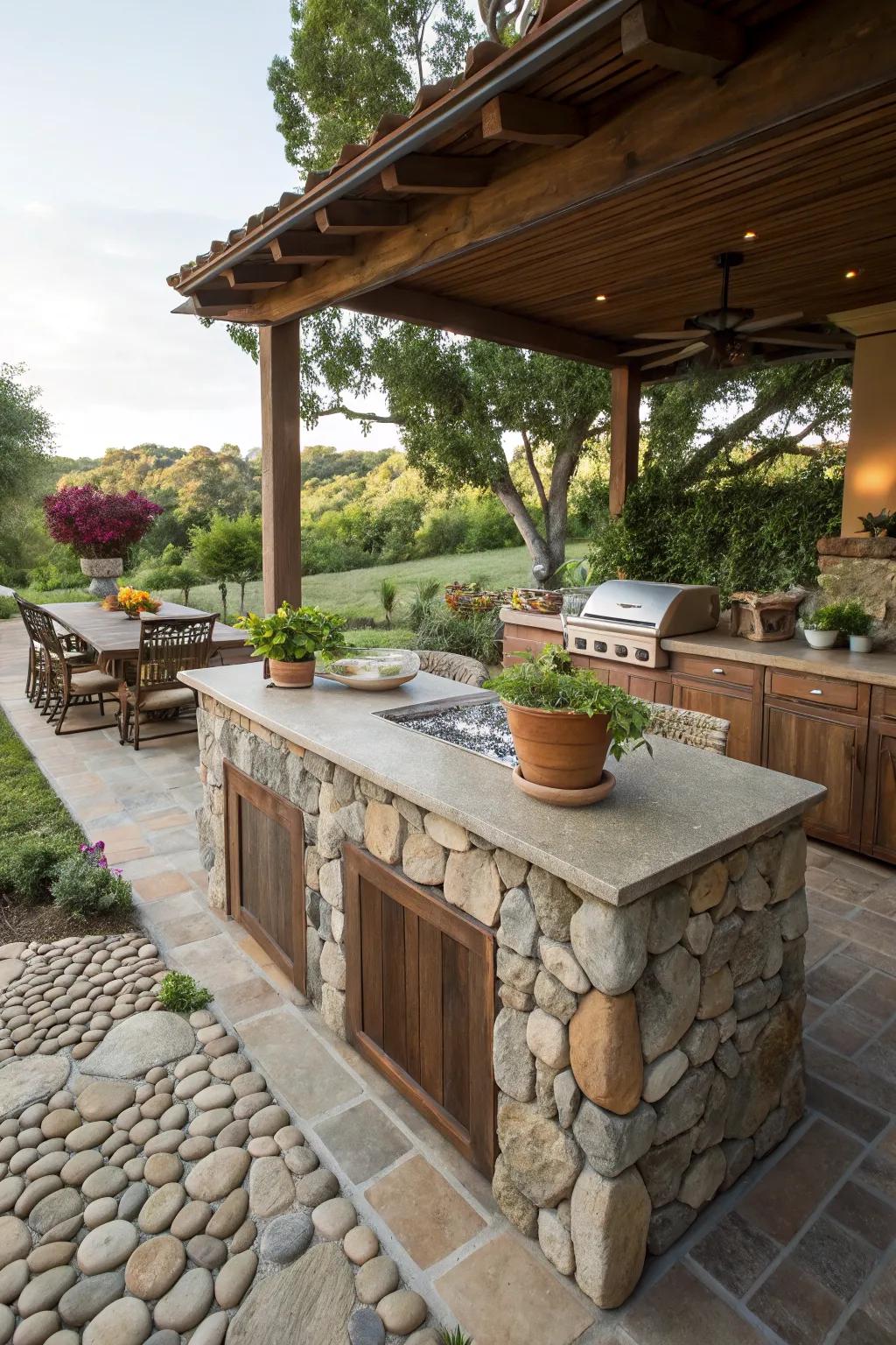 Blend seamlessly with nature using pebble tiles.