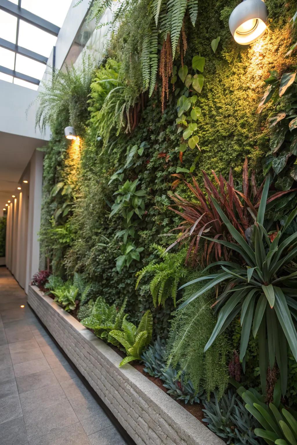 A mix of textures brings depth and interest to a living wall.