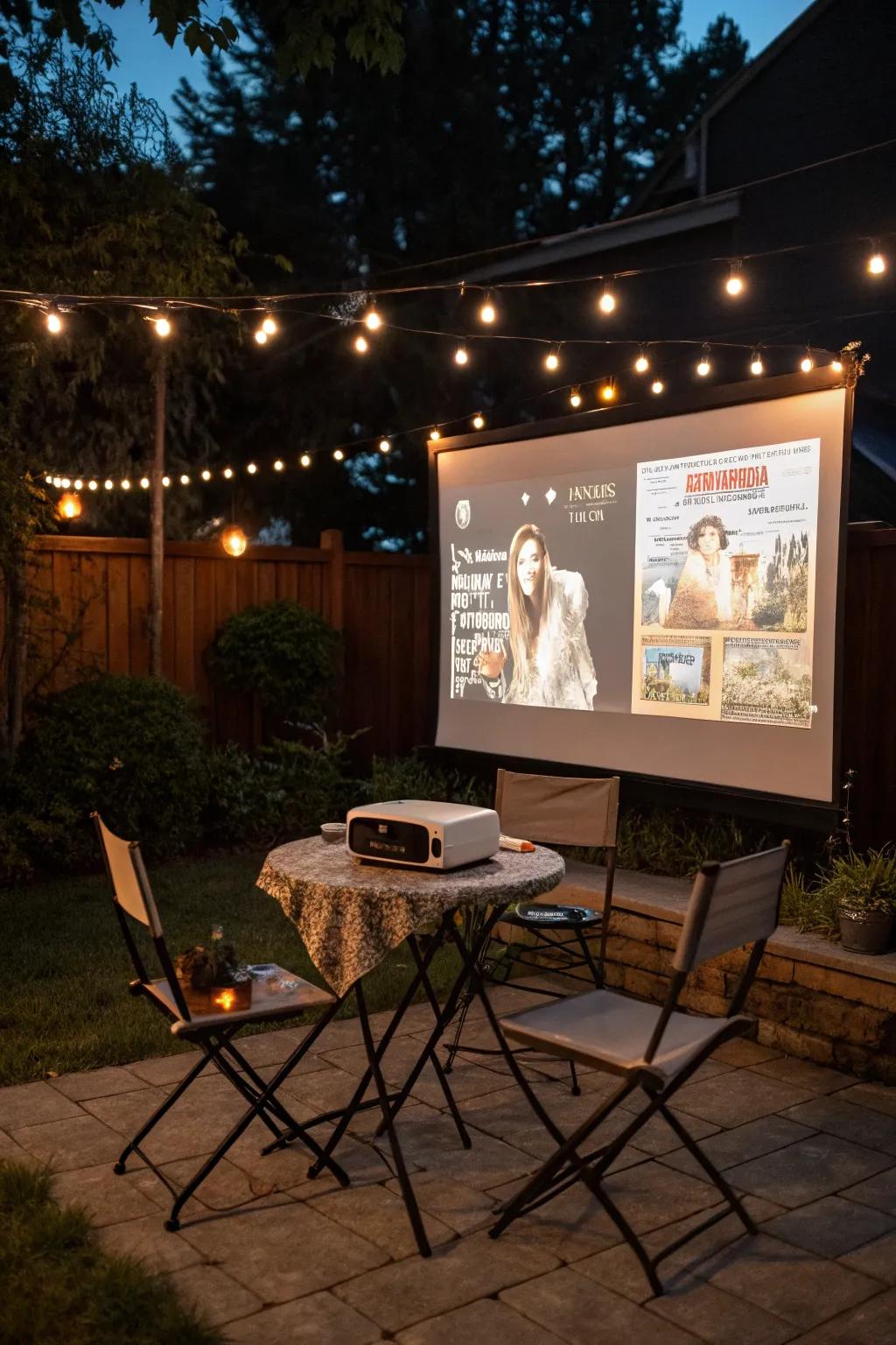 Create an intimate movie night atmosphere with charming bistro sets.