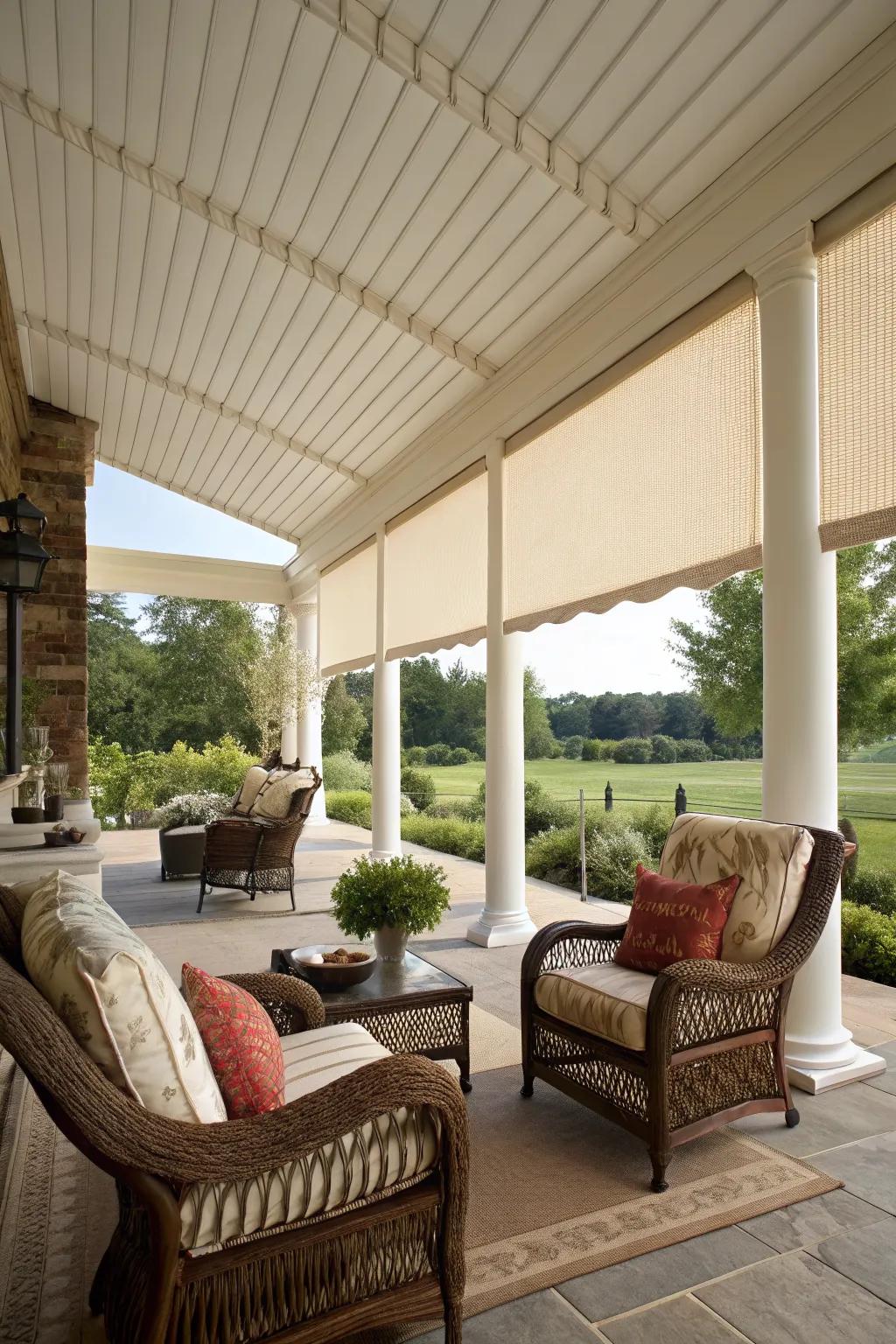 Pleated shades add soft charm to patios.