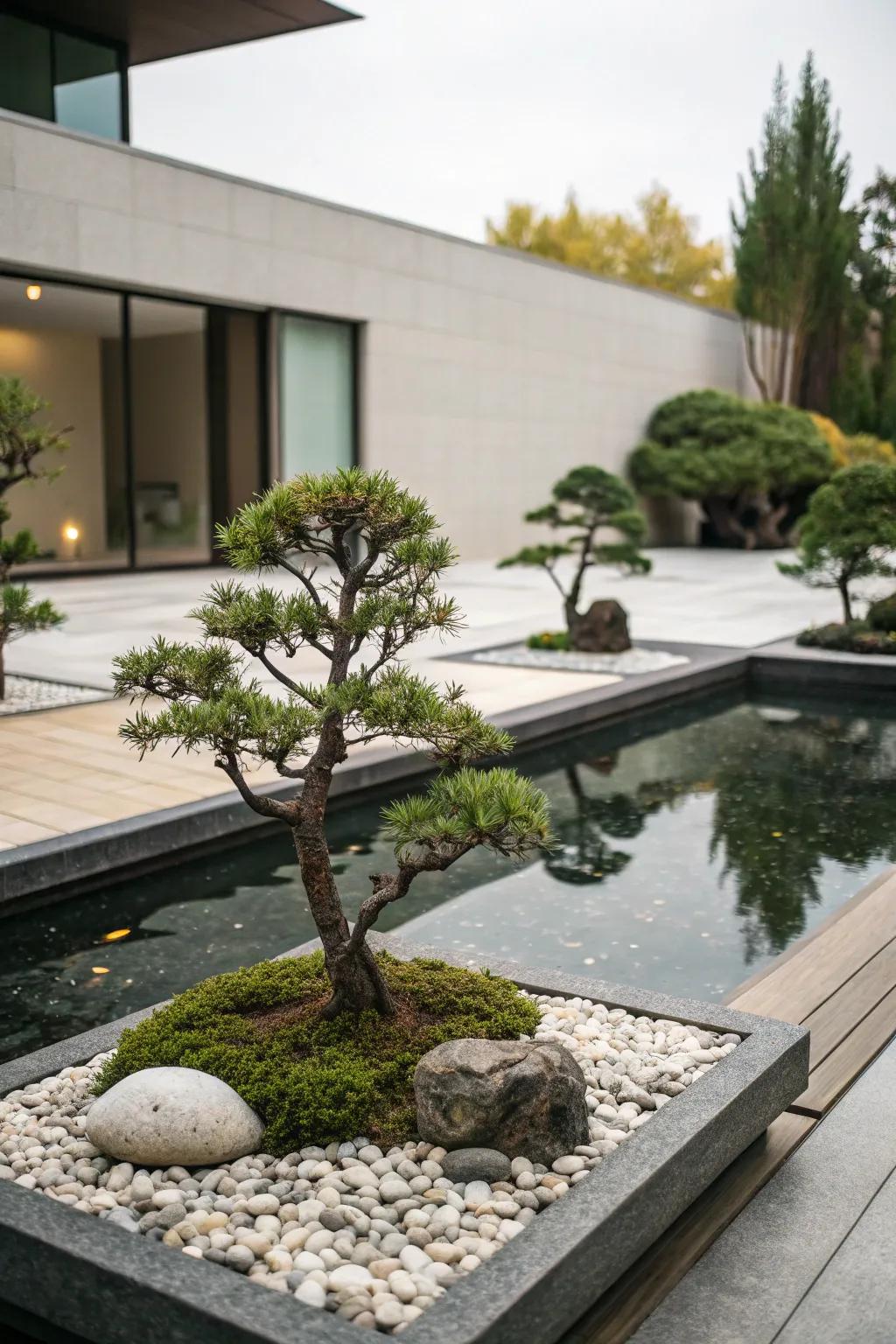 Zen arrangements provide a tranquil poolside retreat.