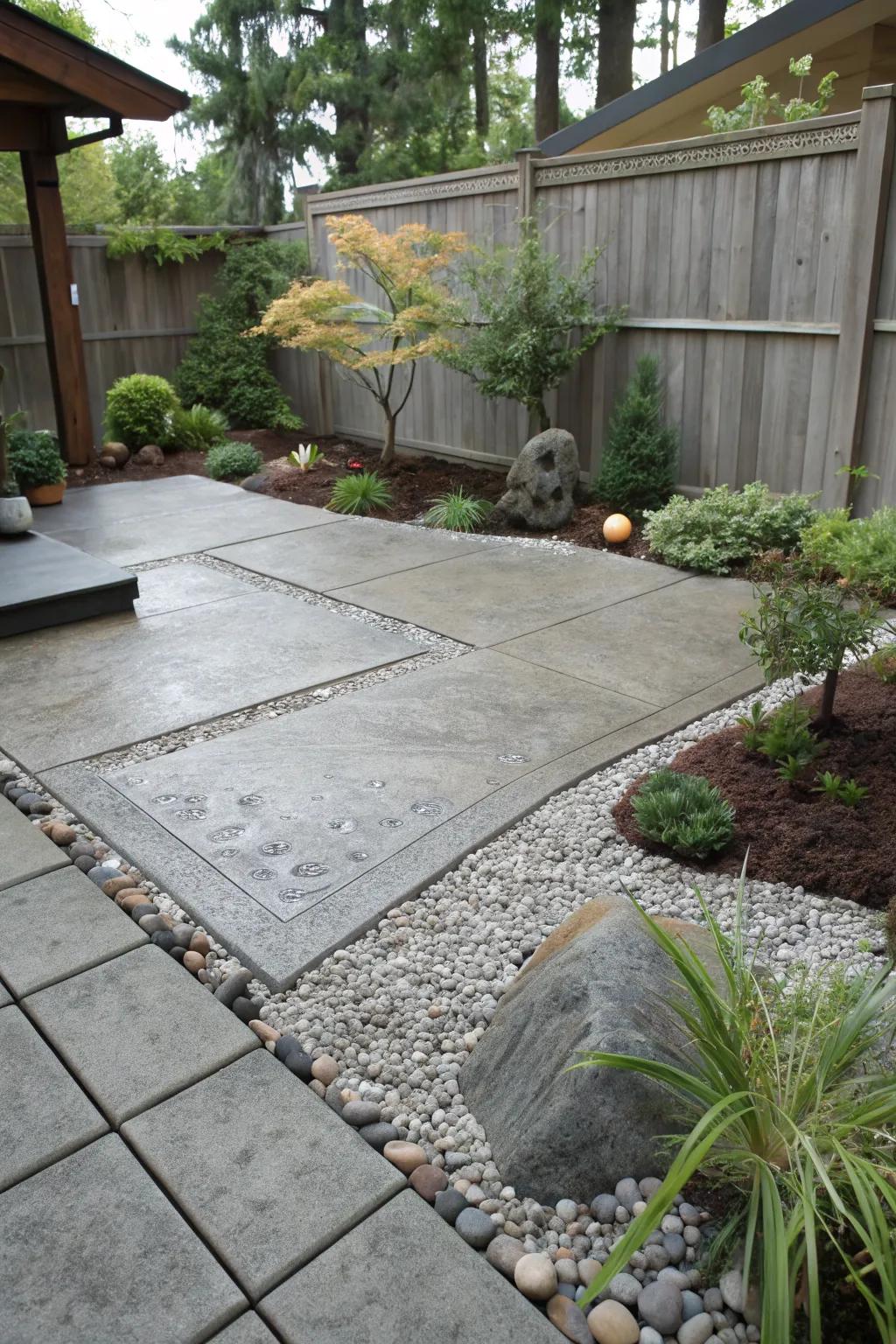 A Zen garden corner adds tranquility and focus.