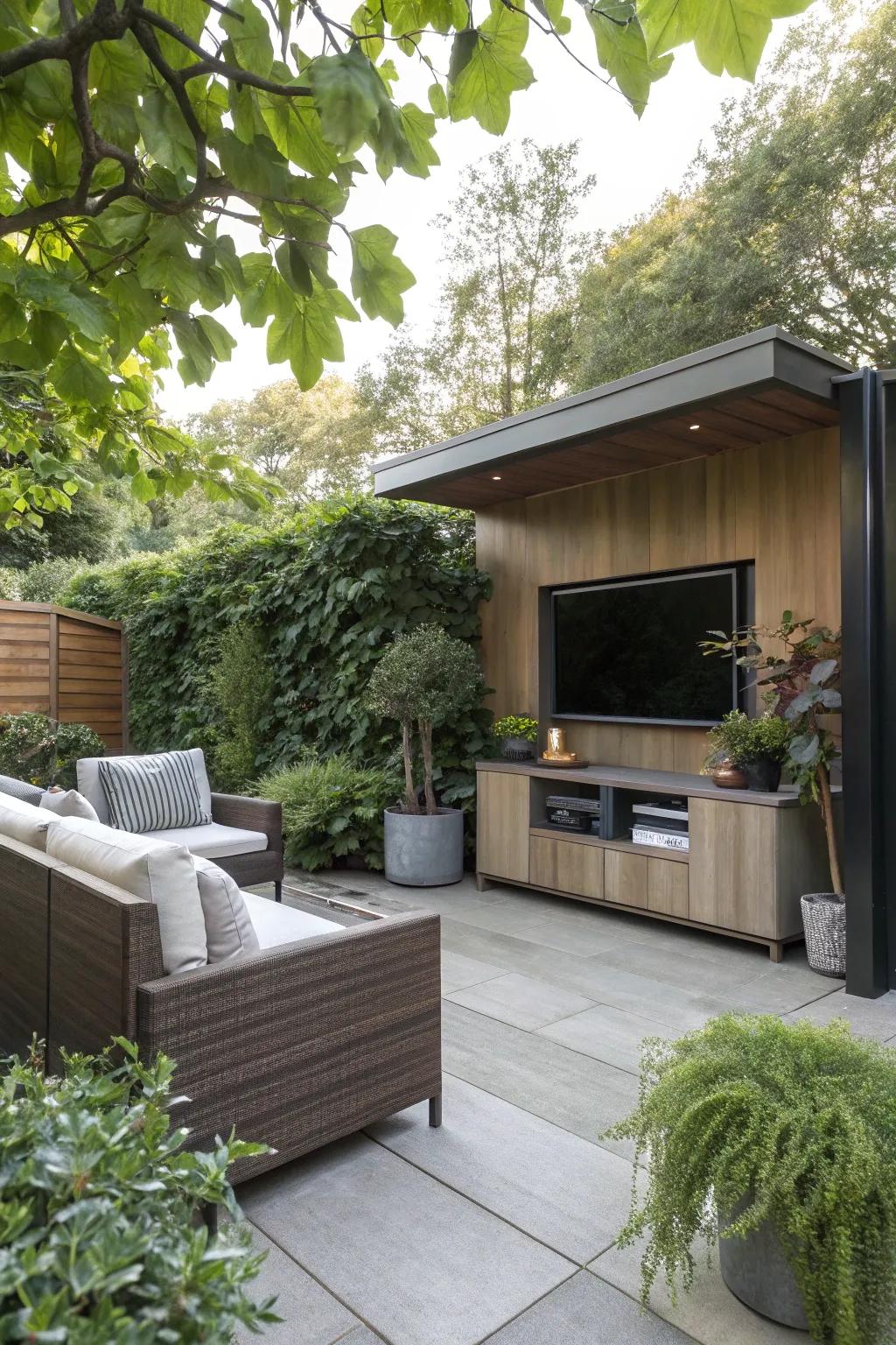A hidden cabinet keeps your TV discreet while adding elegance.