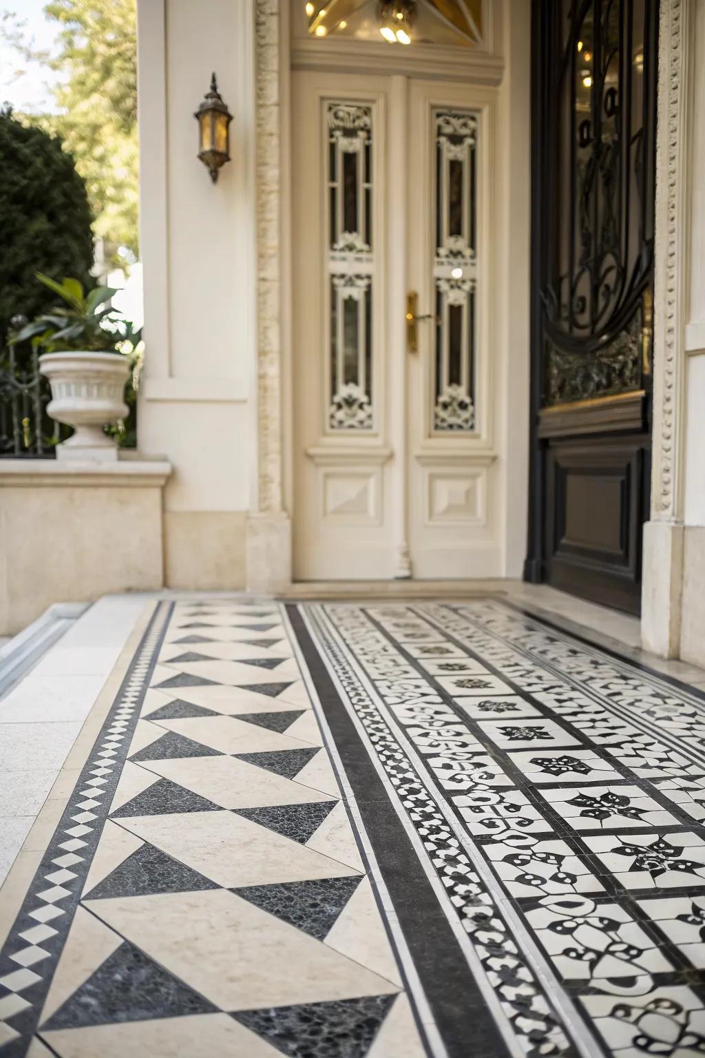 Black and white tiles providing a timeless elegance to the entry