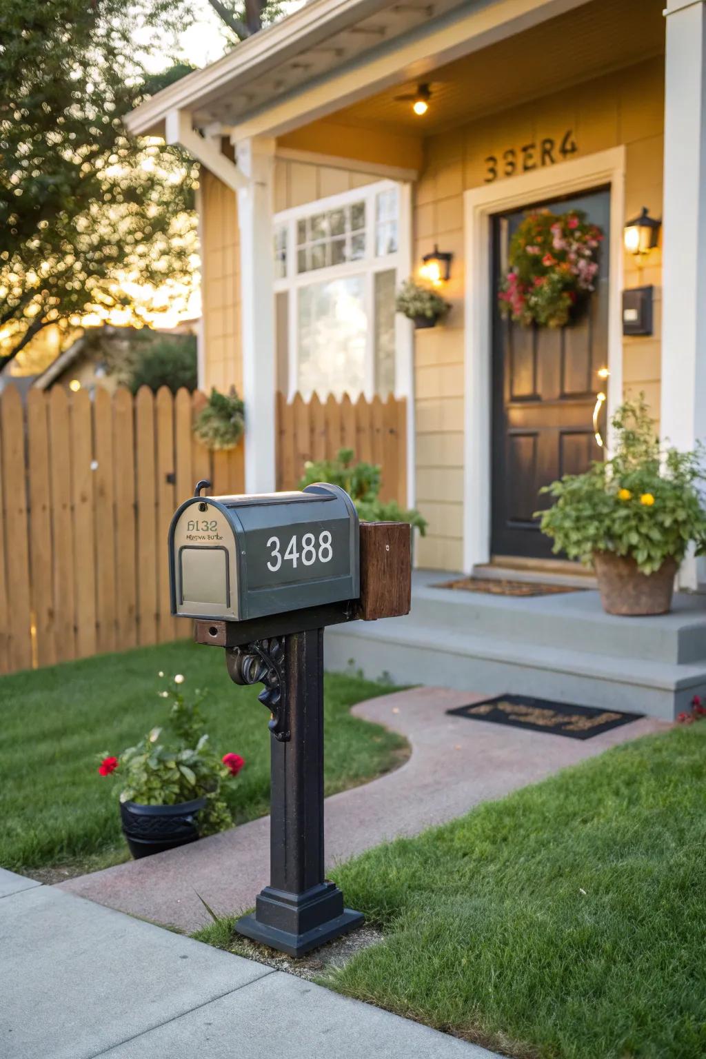 A personalized mailbox with a welcoming nameplate.