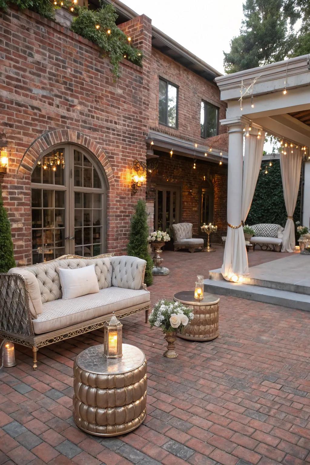 Metallic accents bring a touch of glamour to your brick patio.
