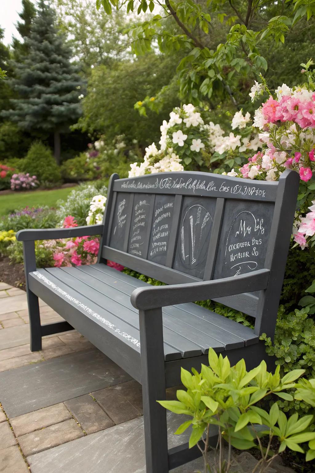 A chalkboard bench that invites creativity and change.