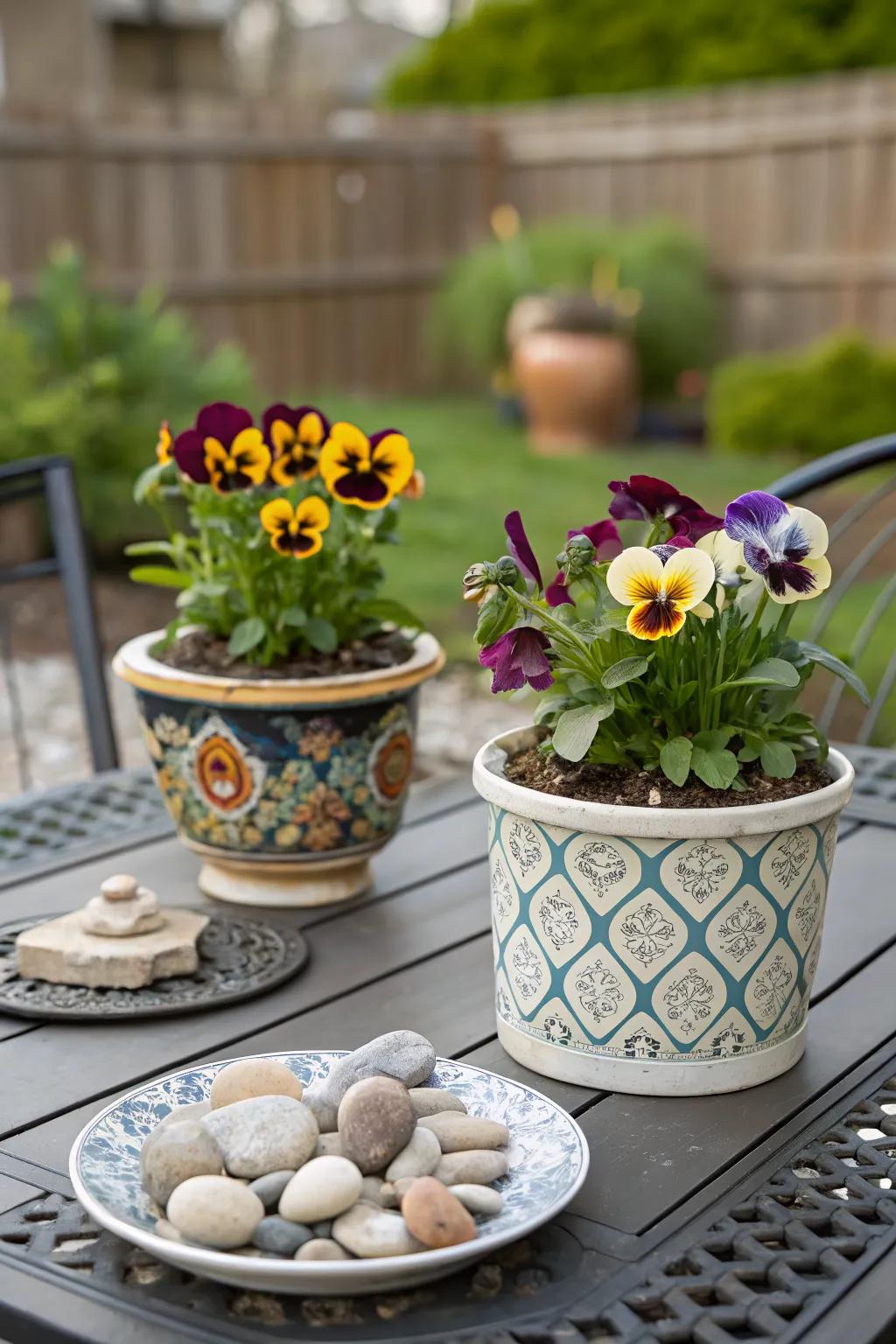 Tabletop pansy gardens bring color to any setting.