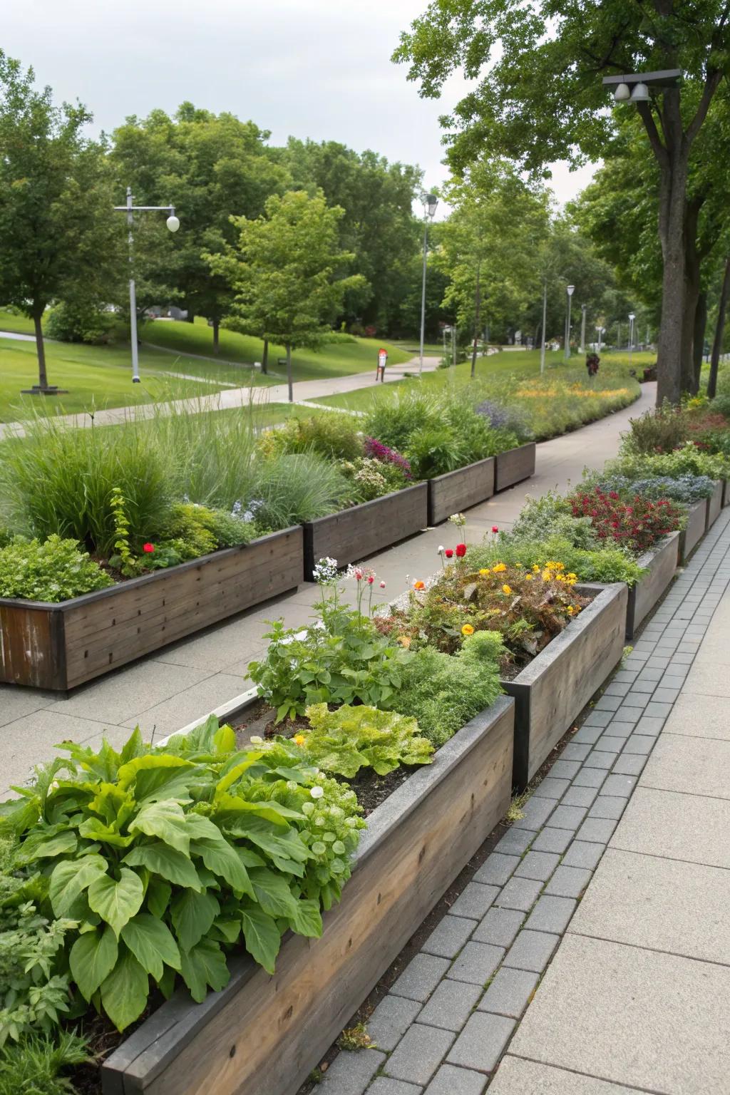 Raised beds offer improved drainage and a unique aesthetic for your park strip.