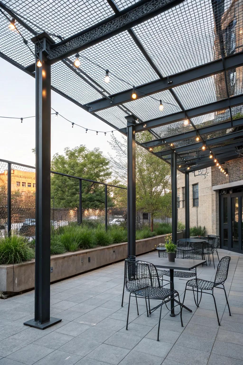 Steel mesh columns offer a modern, edgy look.