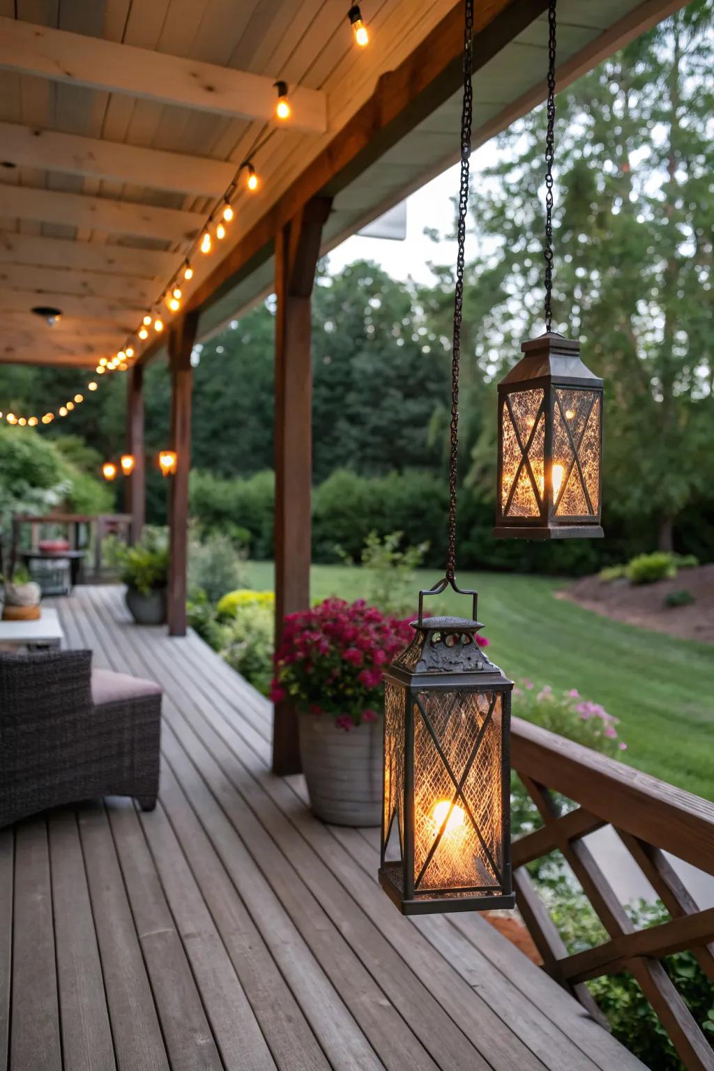 Lanterns add a rustic, charming touch to your deck.