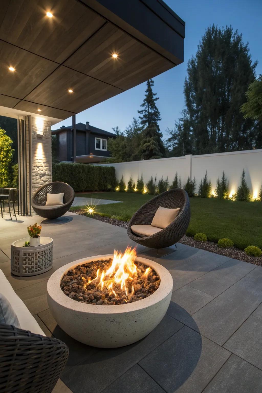A uniquely shaped fire pit adds a bold statement to any patio.