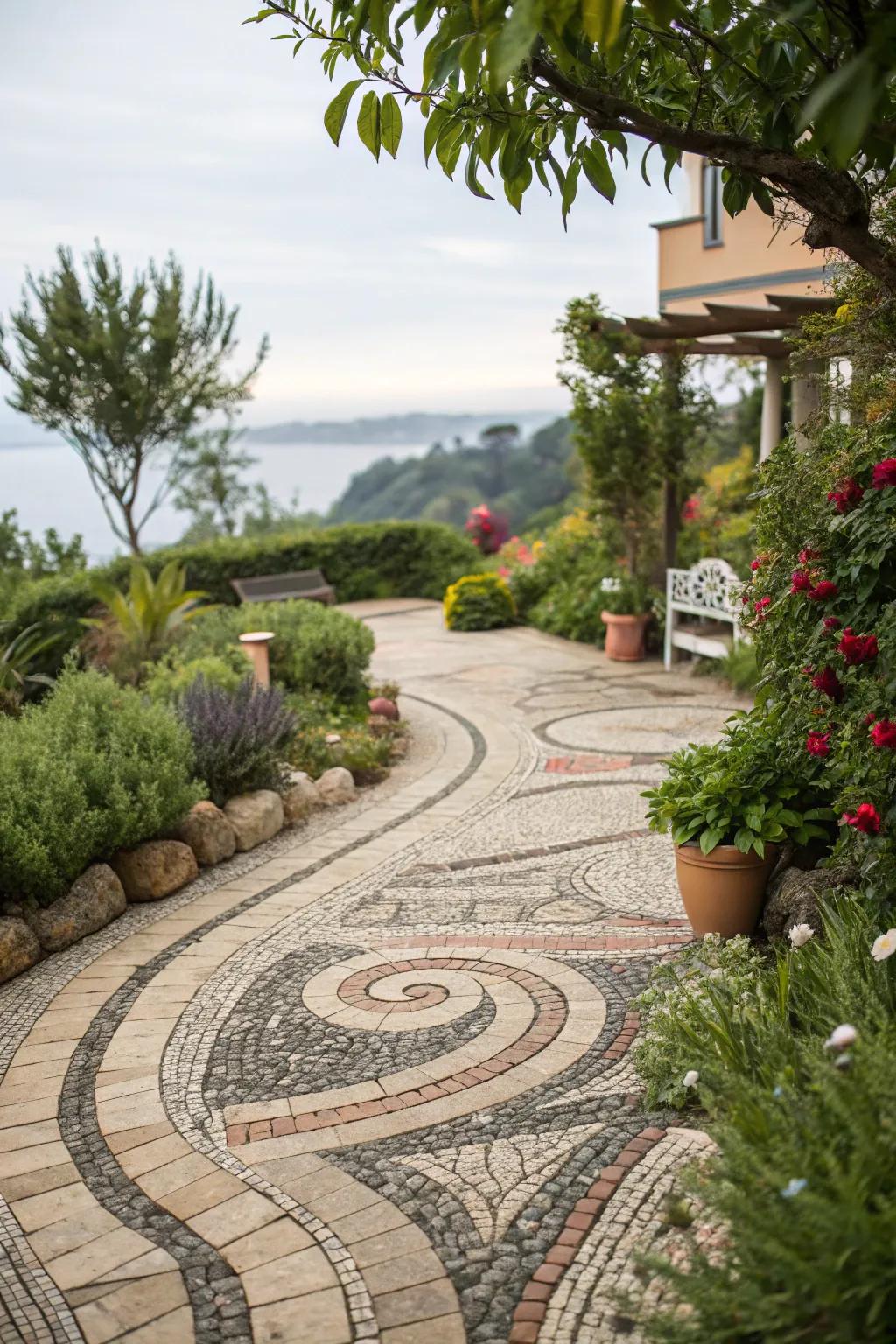 Pebble mosaics offer both playfulness and elegance.