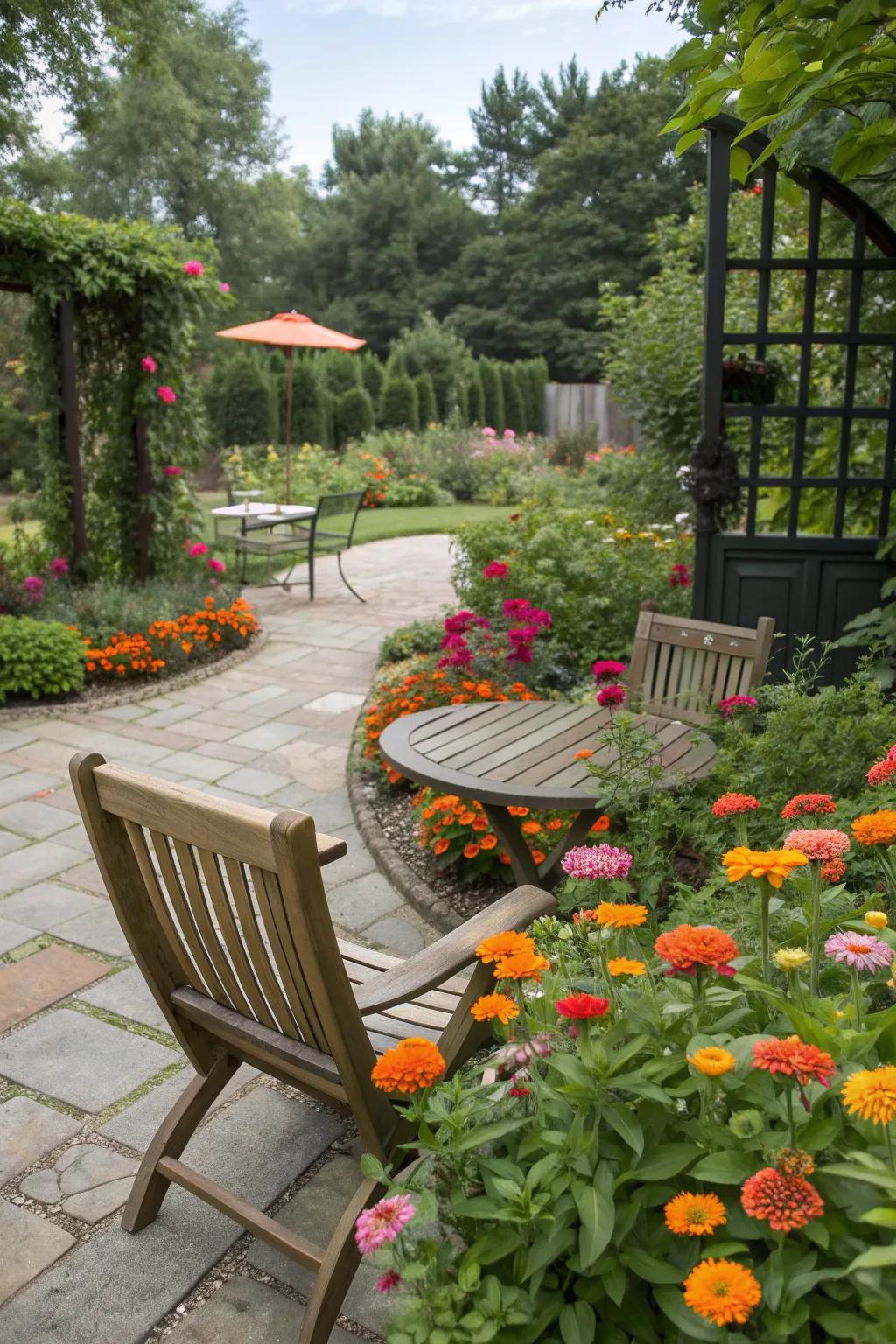 A butterfly-friendly patio with nectar-rich blooms.