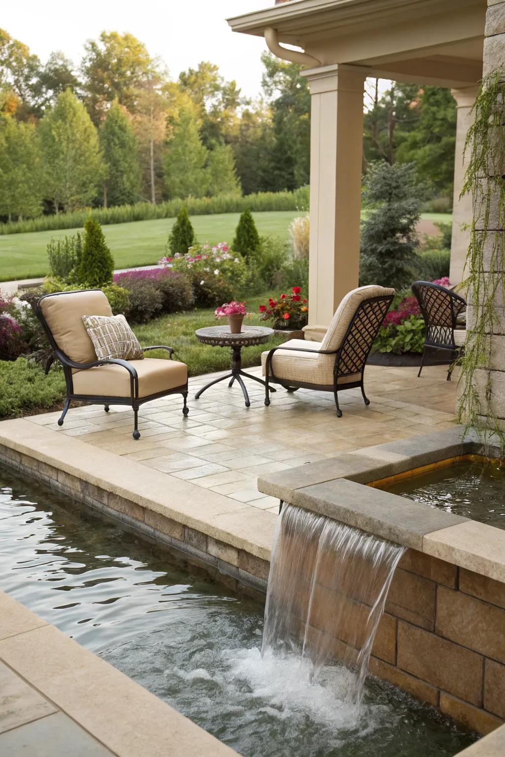 A water feature adds tranquility to your outdoor space.