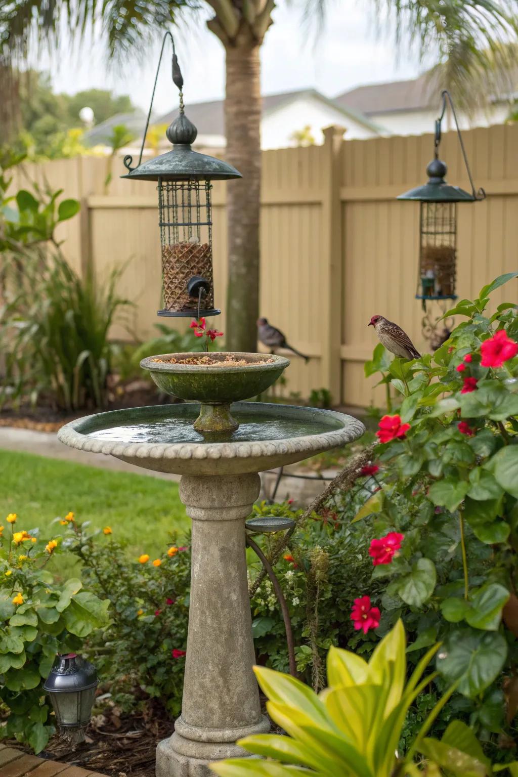 A lively bird paradise on a welcoming patio.