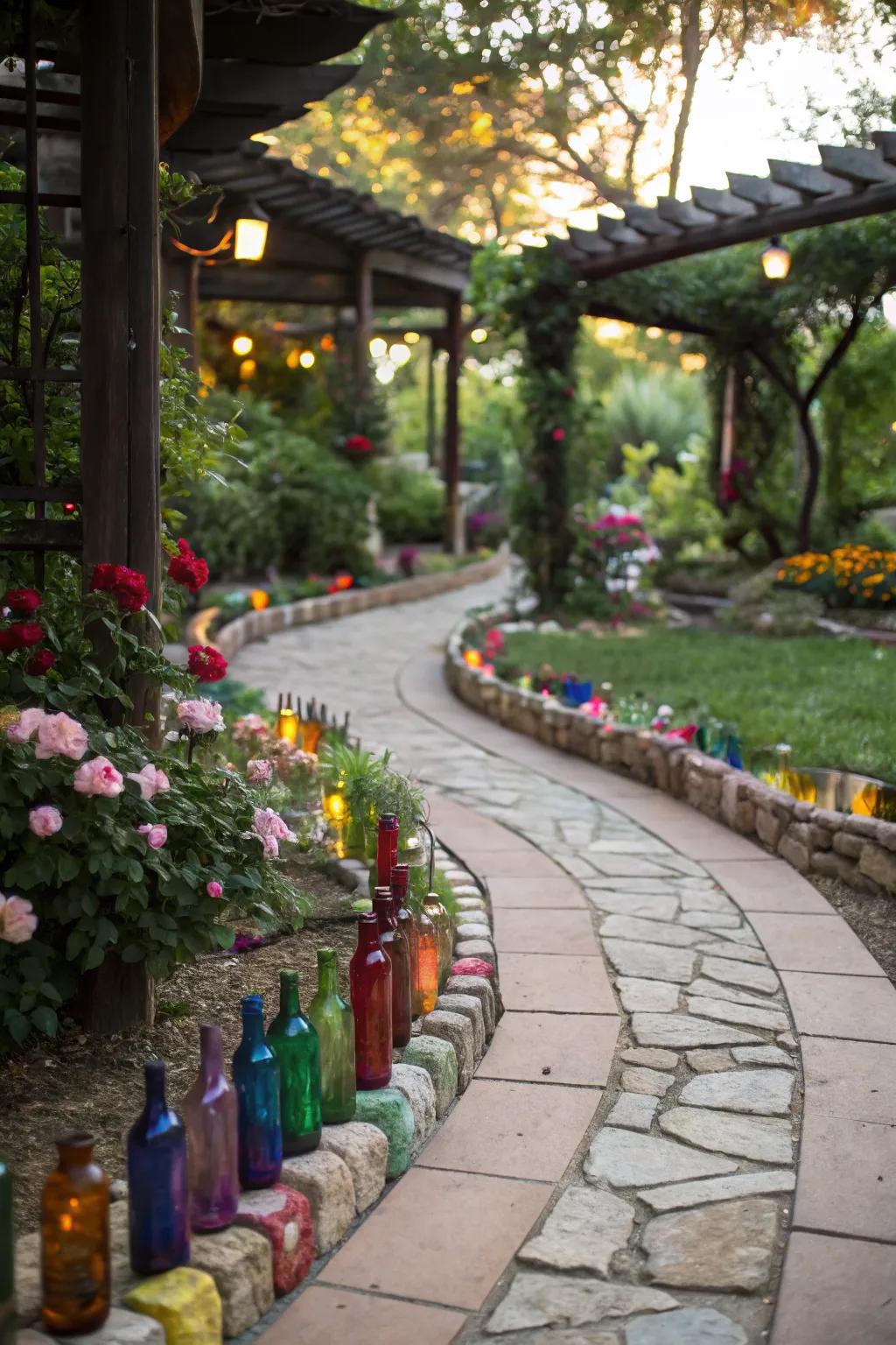 Add whimsy with glass bottle edging.