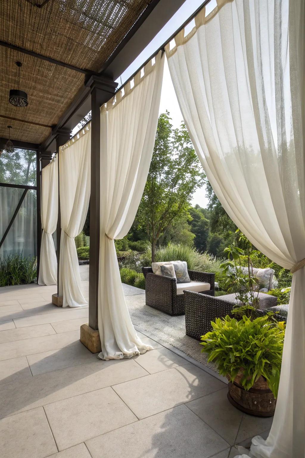 Curtains add privacy and an elegant touch.