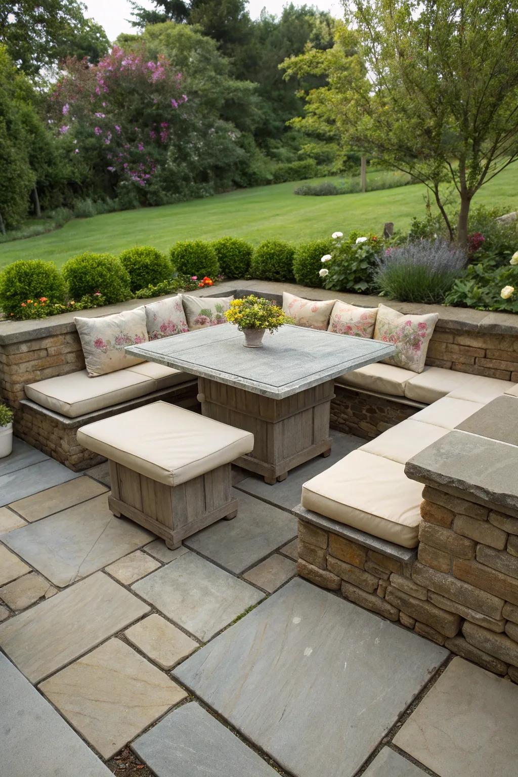 Built-in slab seating offers a seamless and stylish seating solution.