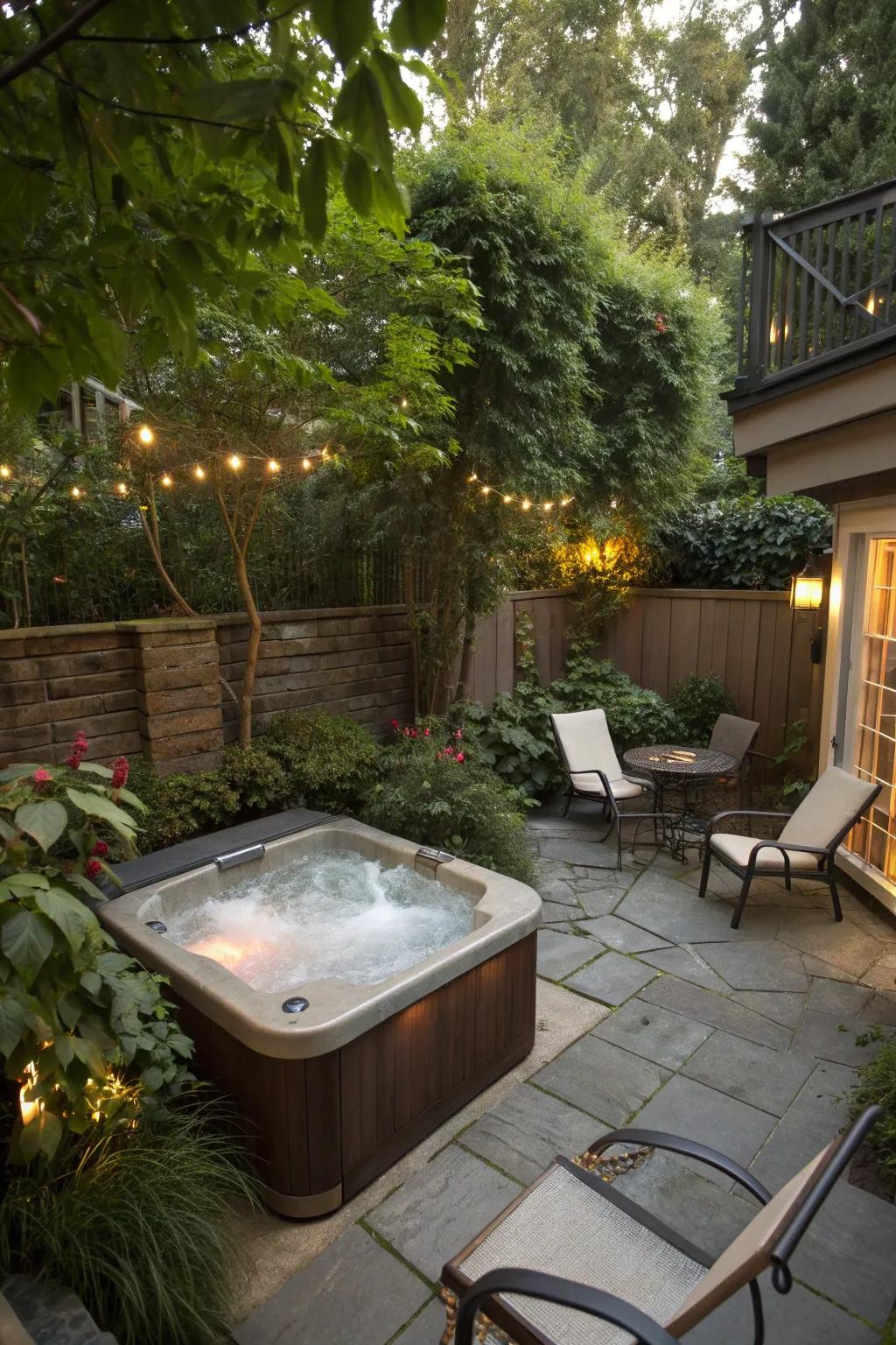 A hot tub adding luxury to a small patio.