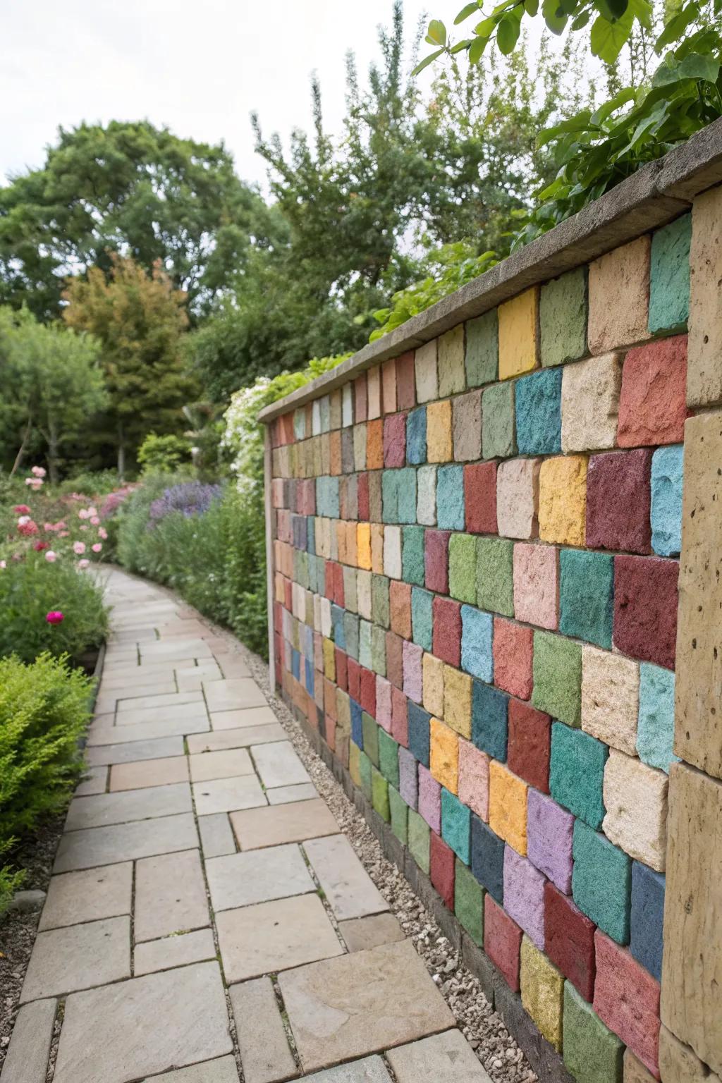 Patchwork design adding character to a paver wall.